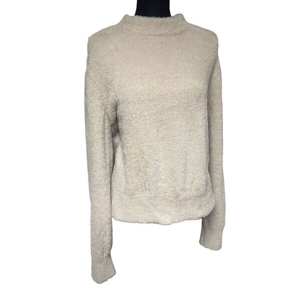 Ann Taylor Light Taupe Mock Neck Eyelash Fuzzy Sweater N0104 - Picture 1 of 7